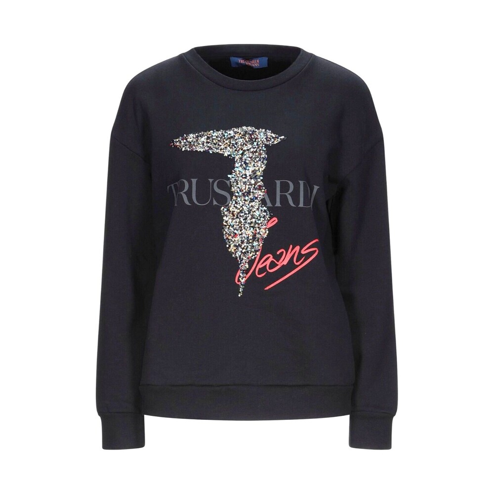 TRUSSARDI JEANS Women's Cotton Sweater Black Embellished Logo Sweatshirt SZ L
